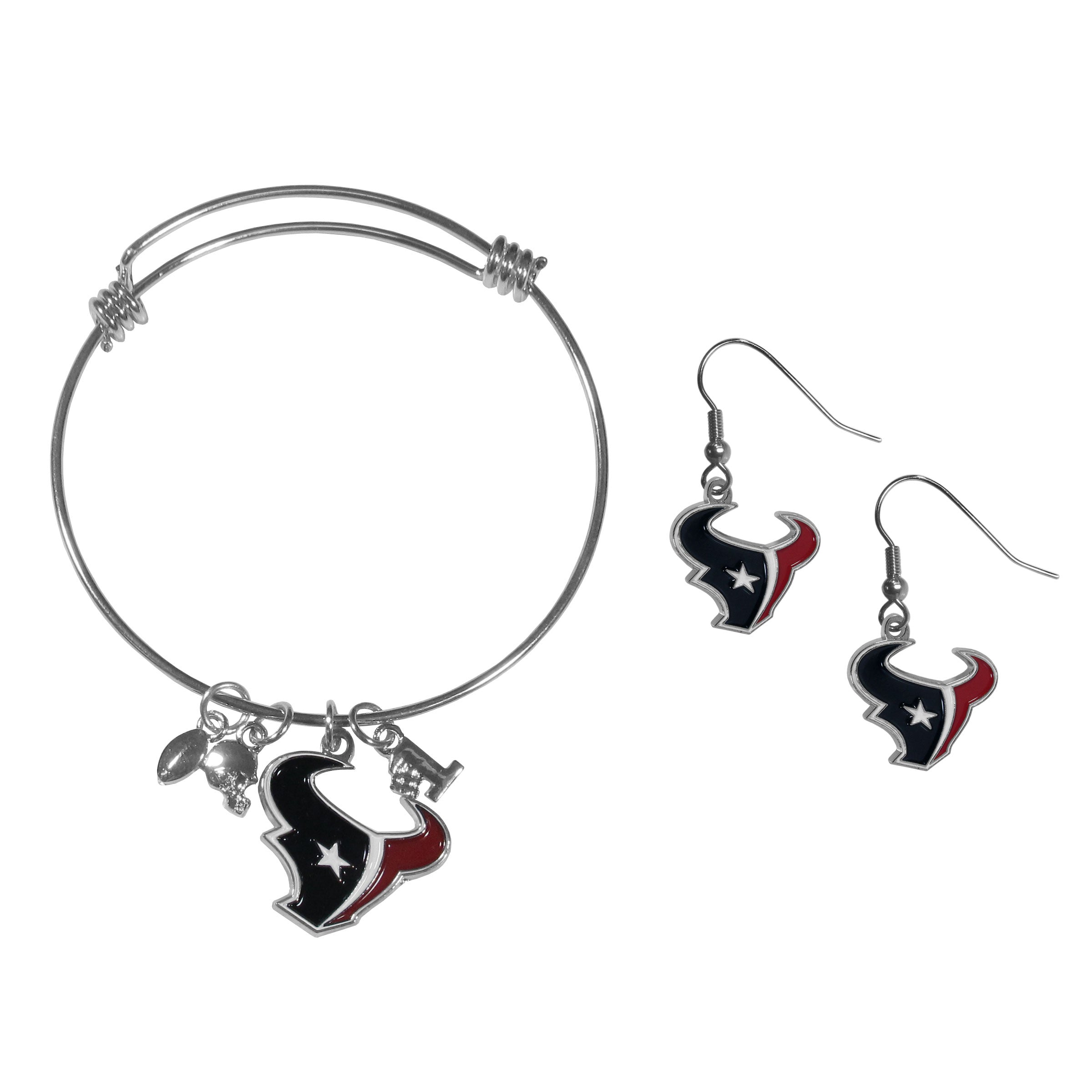 Houston Texans Dangle Earrings and Charm Bangle Bracelet Set