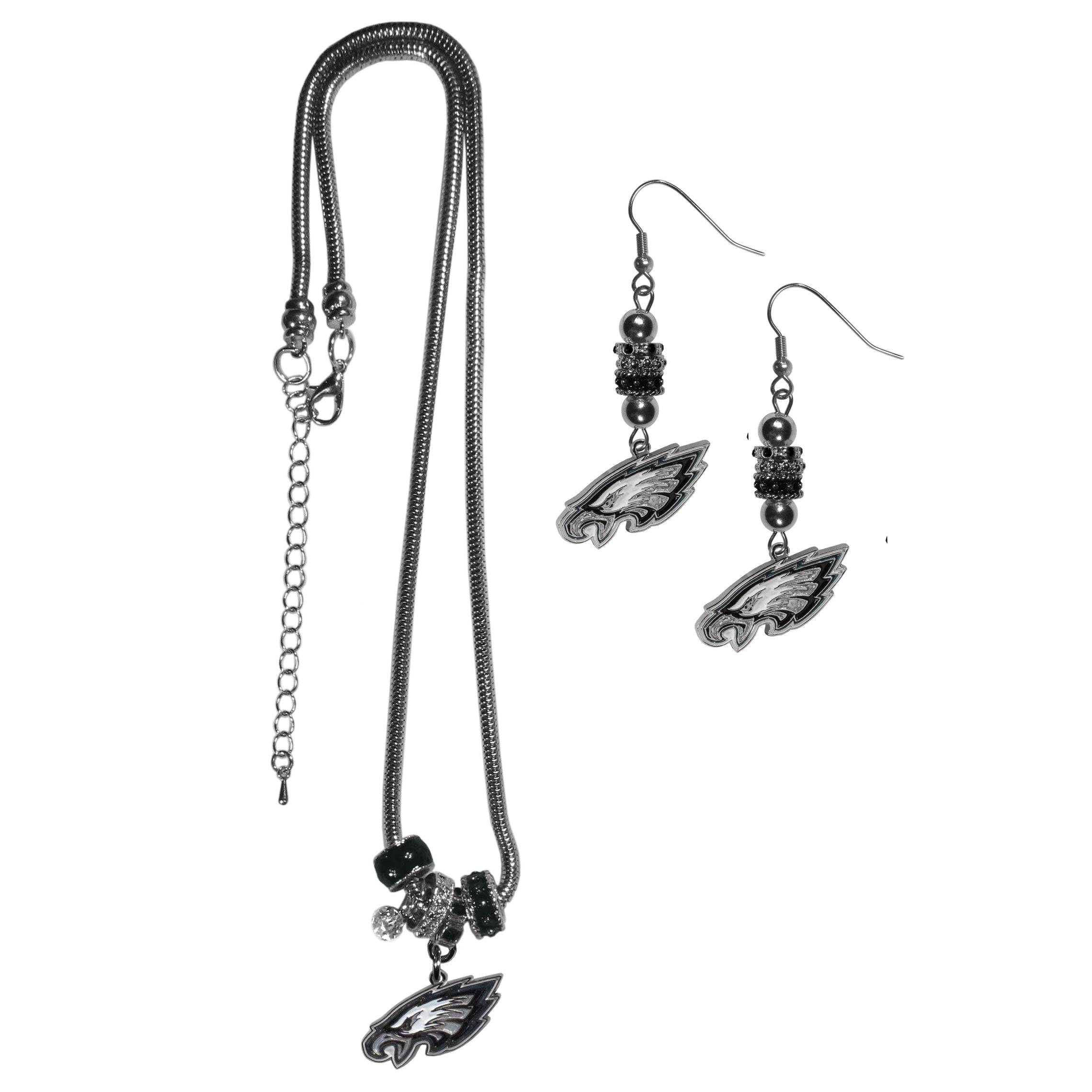 Philadelphia Eagles Euro Bead Earrings and Necklace Set