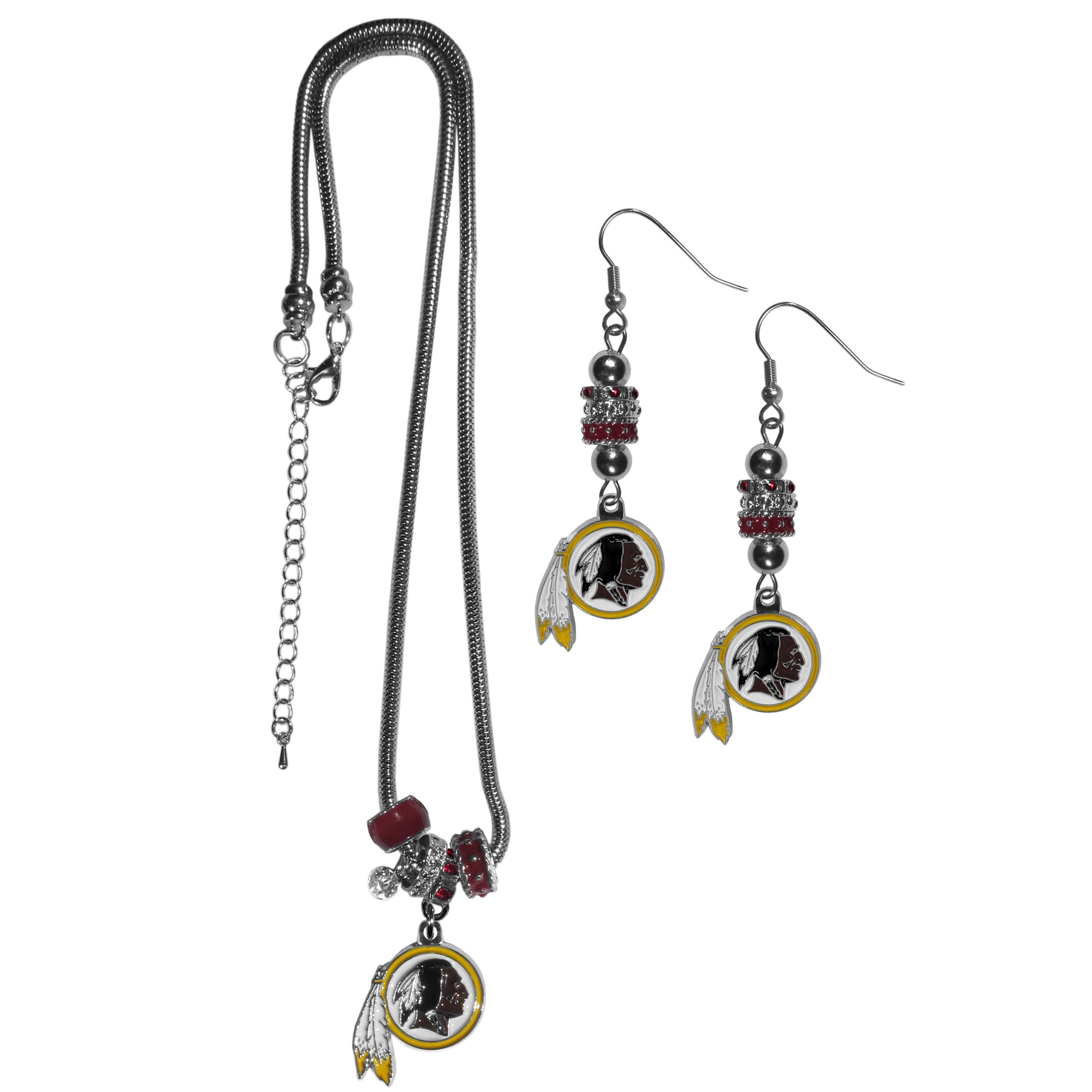 Washington Commanders Euro Bead Earrings and Necklace Set - Sports Collectibles, Sports Memorabilia, Sports Fan Shop, Sports Gifts
