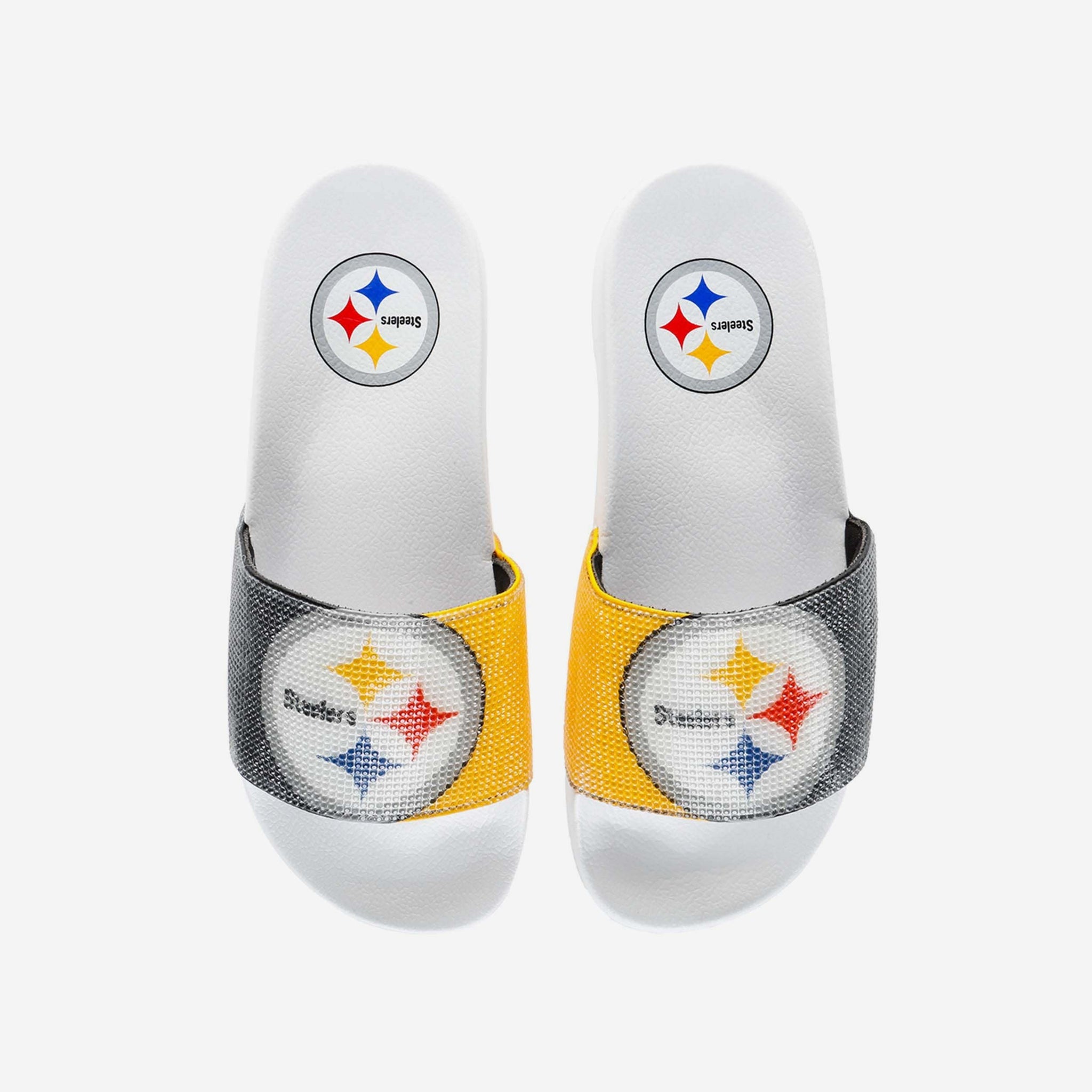 Show off your Steelers pride with every step in these Pittsburgh Steelers Women’s Rhinestone Slide Sandals. Designed for comfort and sparkle, these officially licensed slides feature bold team graphics and dazzling rhinestone accents that catch the light—and attention. Whether you're heading to the game, the beach, or lounging at home, these stylish sandals let your fan spirit shine through.