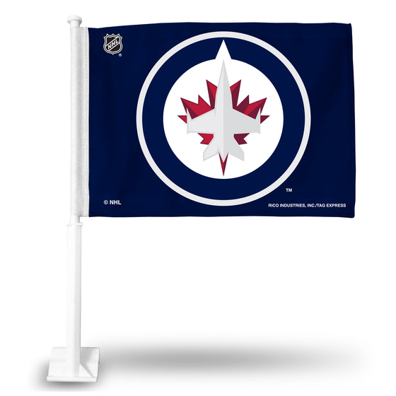 NHL Hockey Winnipeg Jets Standard Double Sided Car Flag -  16" x 19" - Strong Pole that Hooks Onto Car/Truck/Automobile