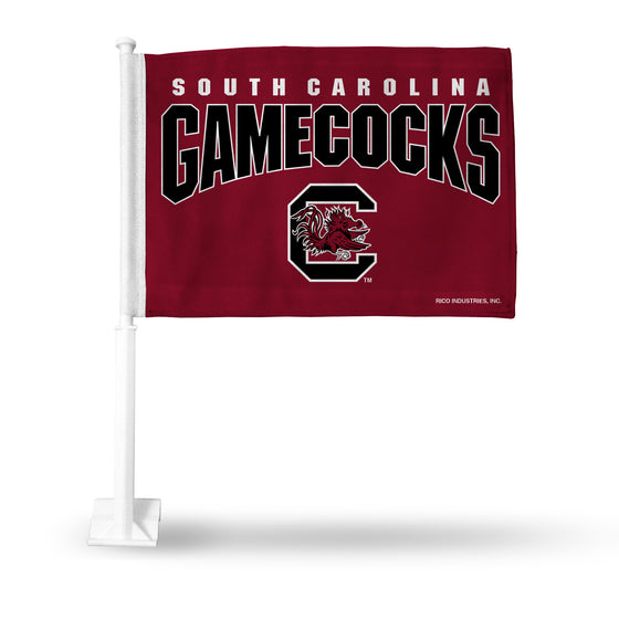 NCAA  South Carolina Gamecocks Red Double Sided Car Flag -  16" x 19" - Strong Pole that Hooks Onto Car/Truck/Automobile