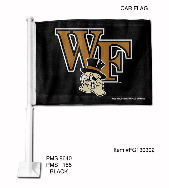 NCAA  Wake Forest Demon Deacons Standard Double Sided Car Flag -  16" x 19" - Strong Pole that Hooks Onto Car/Truck/Automobile
