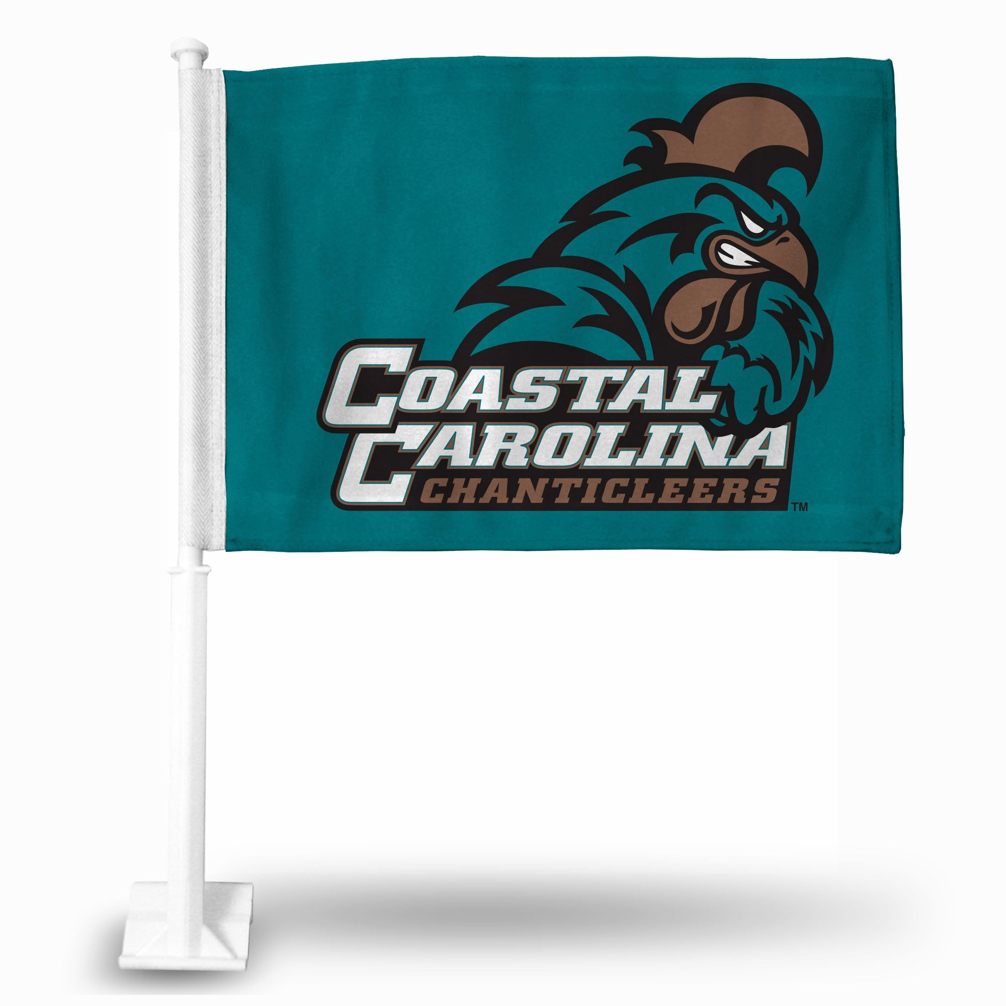 NCAA  Coastal Carolina Chanticleers Standard Double Sided Car Flag -  16" x 19" - Strong Pole that Hooks Onto Car/Truck/Automobile