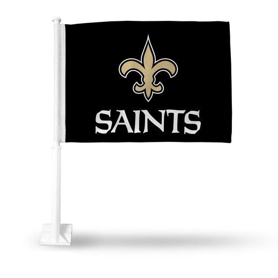NFL Football New Orleans Saints Black Double Sided Car Flag -  16" x 19" - Strong Pole that Hooks Onto Car/Truck/Automobile