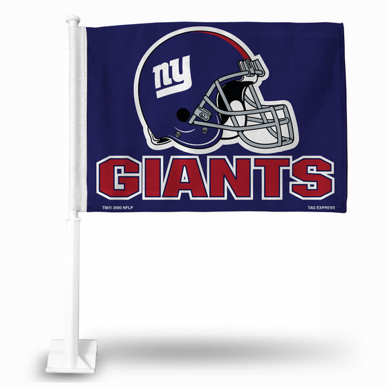 NFL Football New York Giants Standard Double Sided Car Flag -  16" x 19" - Strong Pole that Hooks Onto Car/Truck/Automobile