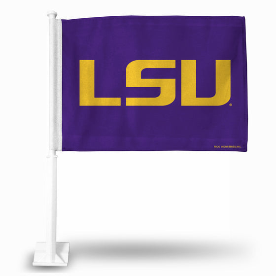 NCAA  LSU Tigers Purple Double Sided Car Flag -  16" x 19" - Strong Pole that Hooks Onto Car/Truck/Automobile