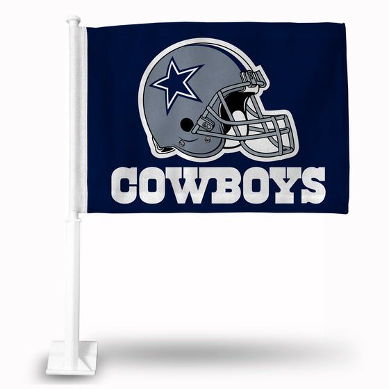 NFL Football Dallas Cowboys Blue Helmet Double Sided Car Flag -  16" x 19" - Strong Pole that Hooks Onto Car/Truck/Automobile