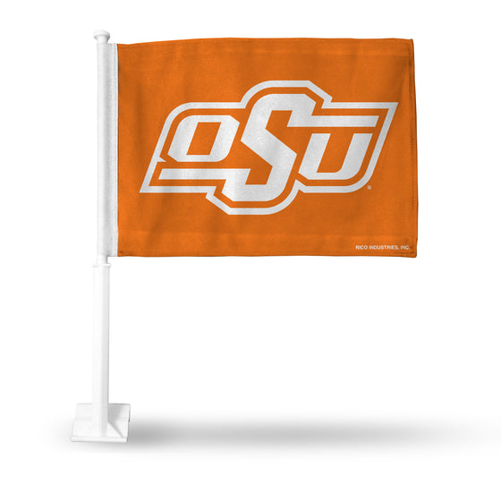 NCAA  Oklahoma State Cowboys Orange Double Sided Car Flag -  16" x 19" - Strong Pole that Hooks Onto Car/Truck/Automobile