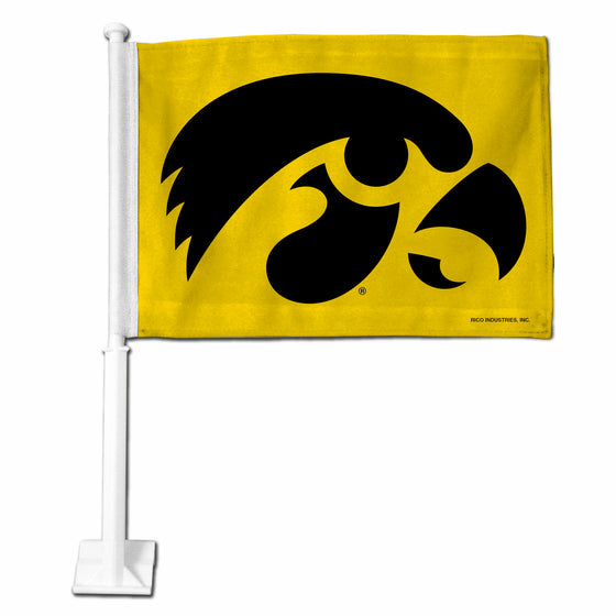 NCAA  Iowa Hawkeyes Yellow Double Sided Car Flag -  16" x 19" - Strong Pole that Hooks Onto Car/Truck/Automobile