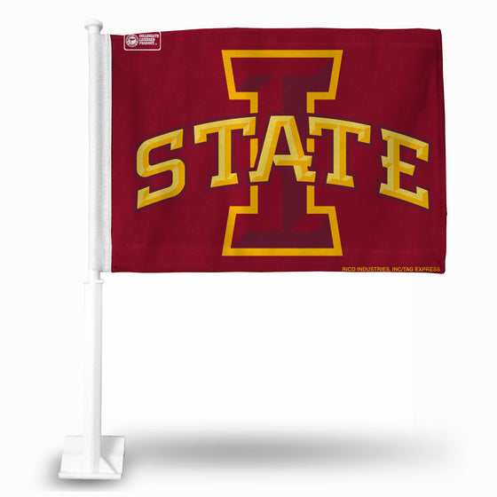 NCAA  Iowa State Cyclones Standard Double Sided Car Flag -  16" x 19" - Strong Pole that Hooks Onto Car/Truck/Automobile