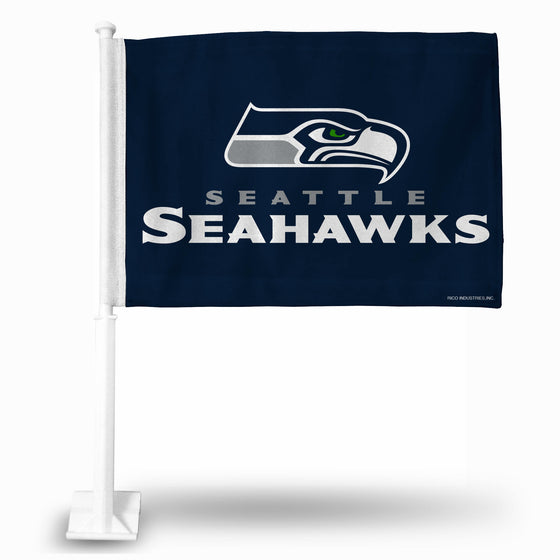 NFL Football Seattle Seahawks Standard Double Sided Car Flag -  16" x 19" - Strong Pole that Hooks Onto Car/Truck/Automobile