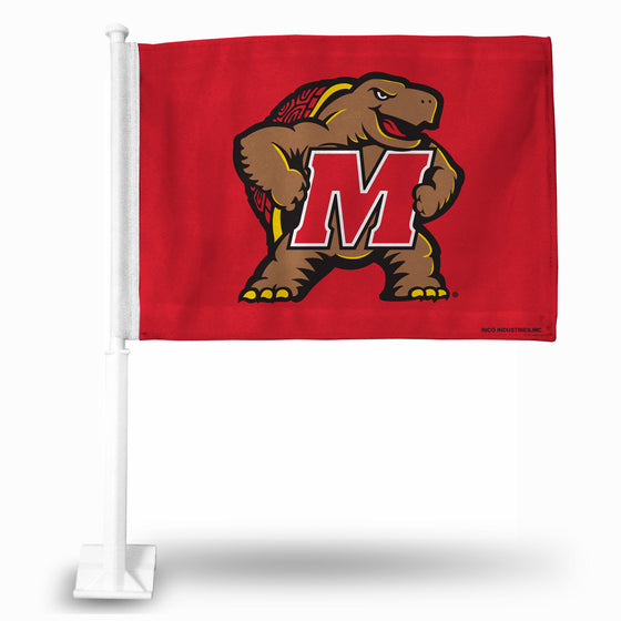 NCAA  Maryland Terrapins Standard Double Sided Car Flag -  16" x 19" - Strong Pole that Hooks Onto Car/Truck/Automobile