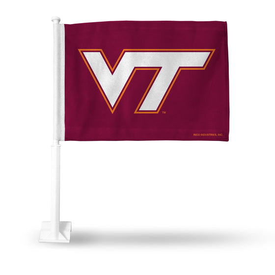 NCAA  Virginia Tech Hokies Standard Double Sided Car Flag -  16" x 19" - Strong Pole that Hooks Onto Car/Truck/Automobile