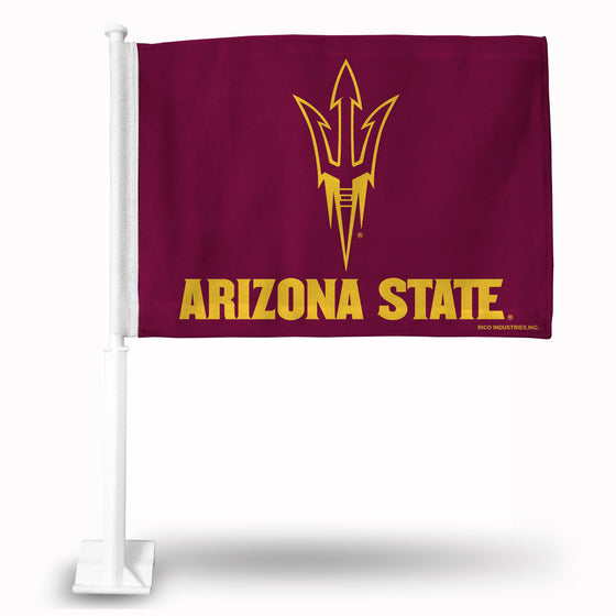 NCAA  Arizona State Sun Devils Standard Maroon Double Sided Car Flag -  16" x 19" - Strong Pole that Hooks Onto Car/Truck/Automobile