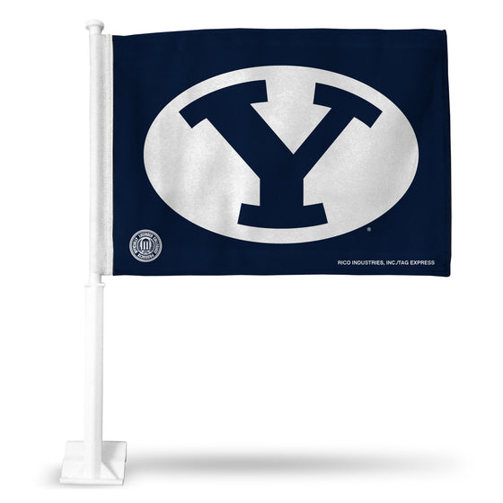 NCAA  BYU Cougars Standard Double Sided Car Flag -  16" x 19" - Strong Pole that Hooks Onto Car/Truck/Automobile