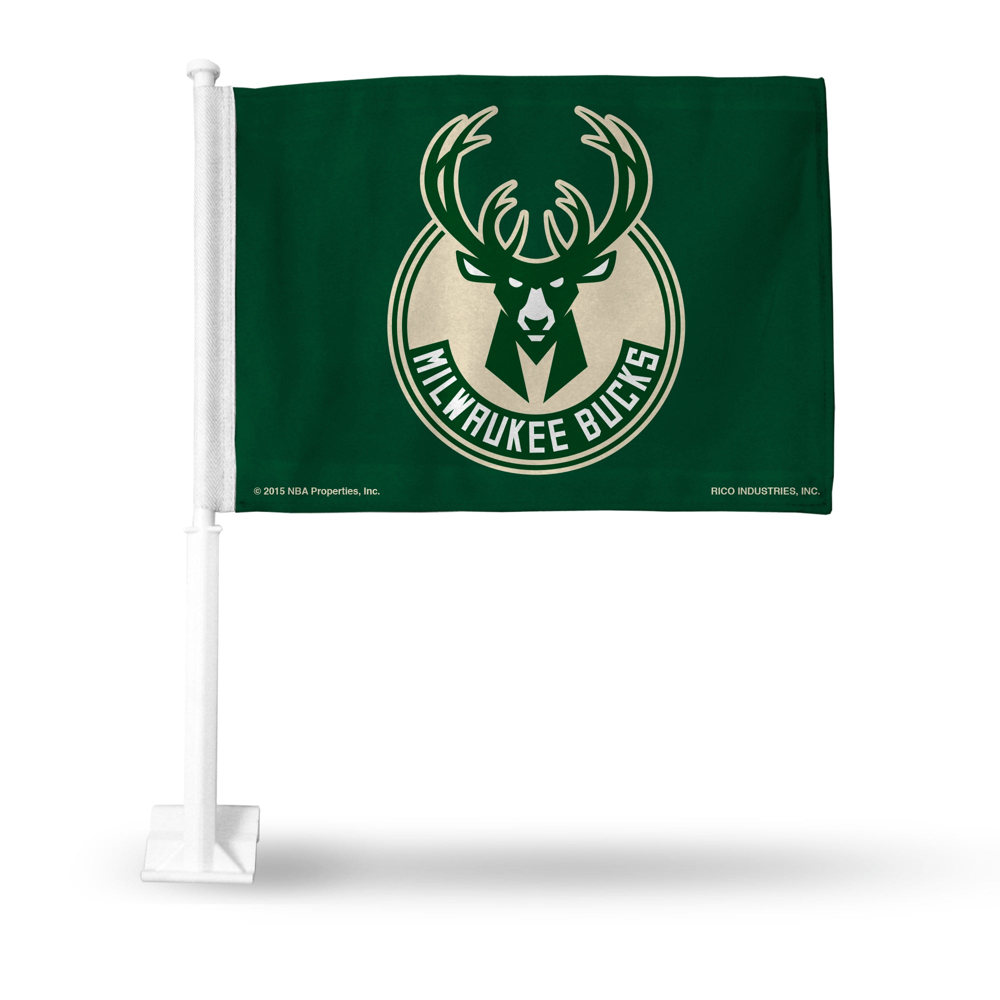 NBA Basketball Milwaukee Bucks Standard Double Sided Car Flag -  16" x 19" - Strong Pole that Hooks Onto Car/Truck/Automobile