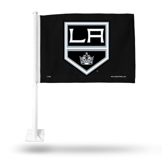 NHL Hockey Los Angeles Kings Shield Logo Double Sided Car Flag -  16" x 19" - Strong Pole that Hooks Onto Car/Truck/Automobile