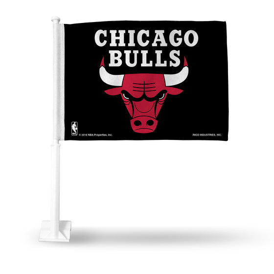 NBA Basketball Chicago Bulls Black Double Sided Car Flag -  16" x 19" - Strong Pole that Hooks Onto Car/Truck/Automobile