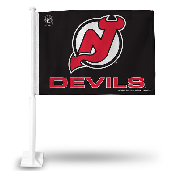 NHL Hockey New Jersey Devils Standard Double Sided Car Flag -  16" x 19" - Strong Pole that Hooks Onto Car/Truck/Automobile