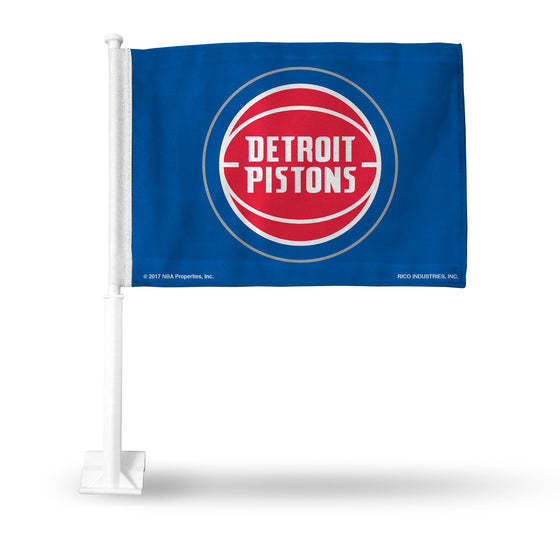 NBA Basketball Detroit Pistons Team Color Double Sided Car Flag -  16" x 19" - Strong Pole that Hooks Onto Car/Truck/Automobile