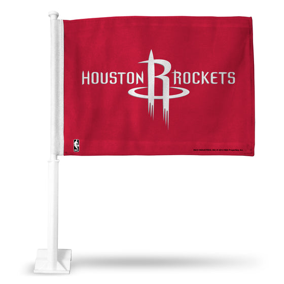 NBA Basketball Houston Rockets Standard Double Sided Car Flag -  16" x 19" - Strong Pole that Hooks Onto Car/Truck/Automobile