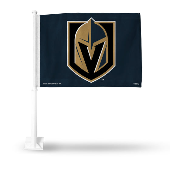 NHL Hockey Vegas Golden Knights Black Double Sided Car Flag -  16" x 19" - Strong Pole that Hooks Onto Car/Truck/Automobile