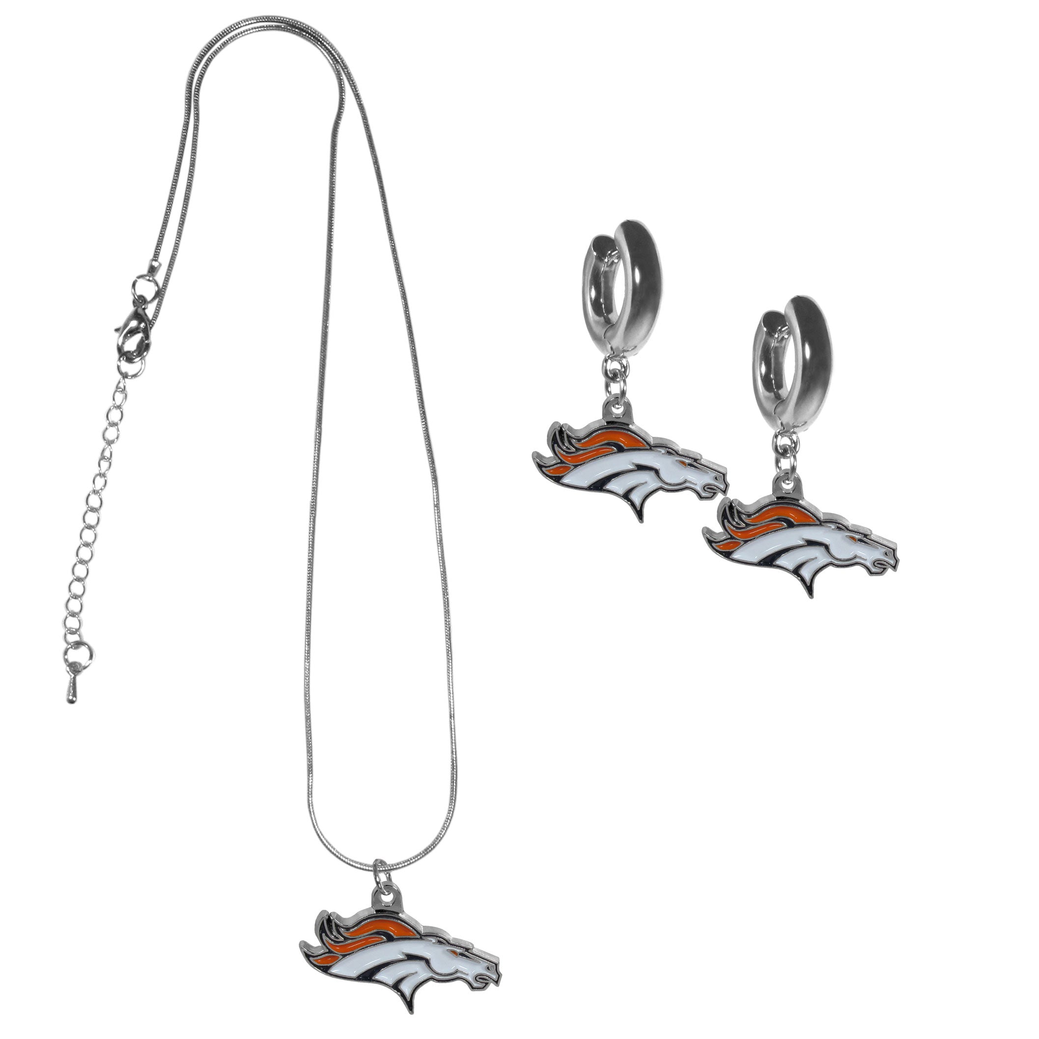 Denver Broncos Huggie Hoop Earrings and Necklace Set