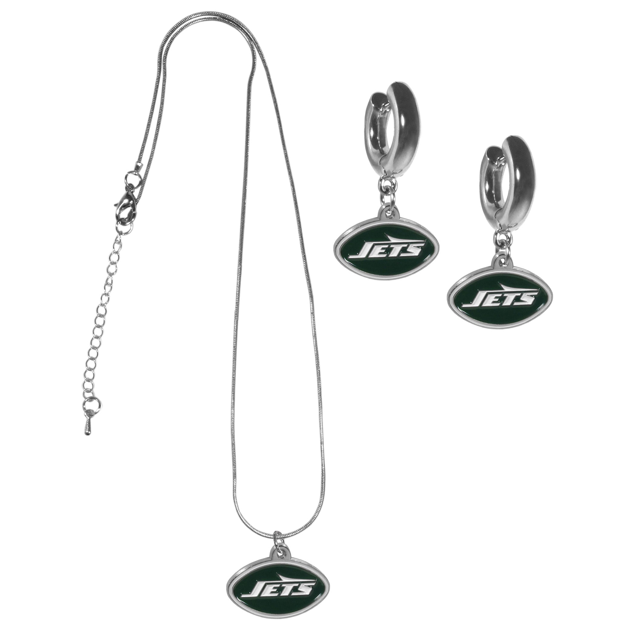 New York Jets Huggie Hoop Earrings and Necklace Set