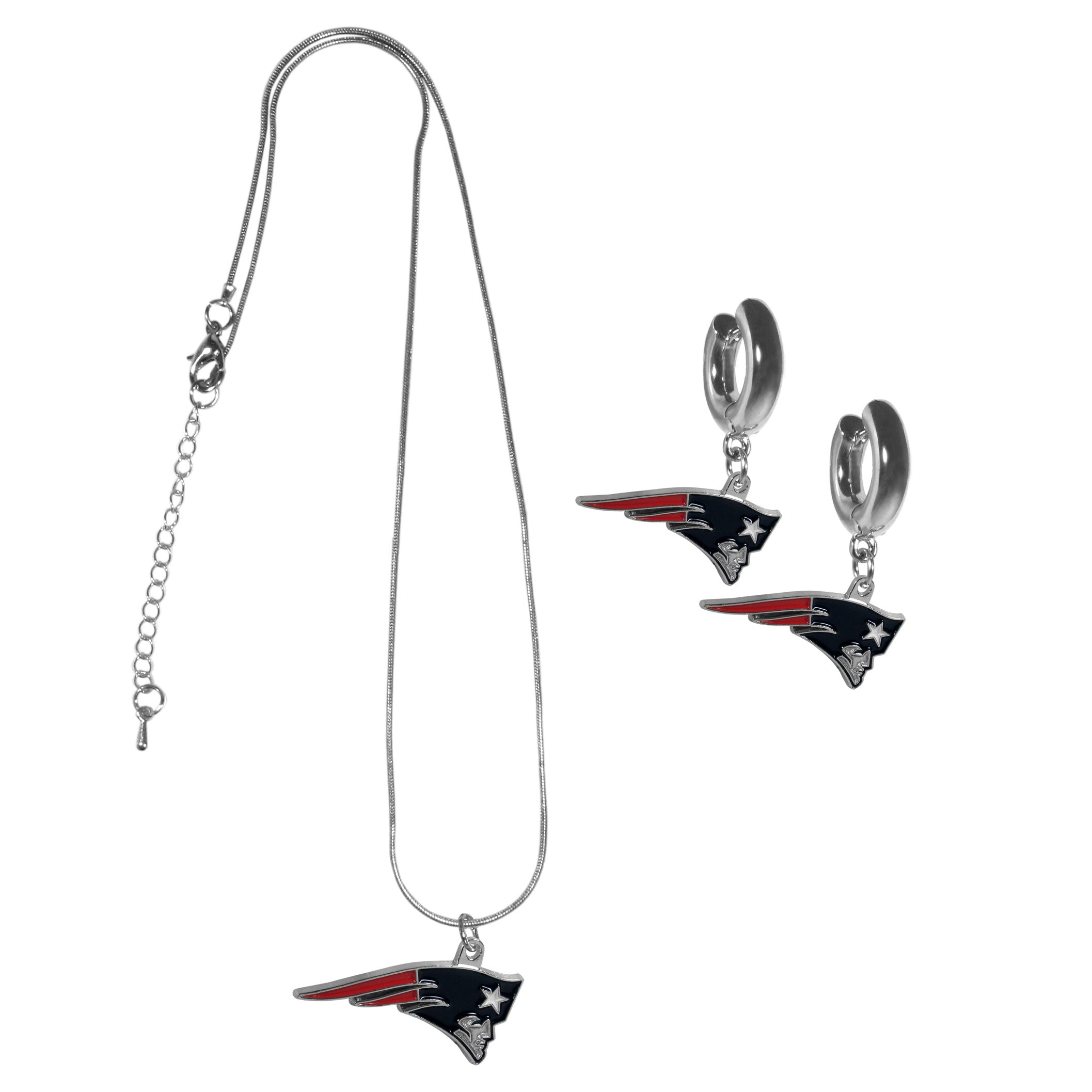 New England Patriots Huggie Hoop Earrings and Necklace Set