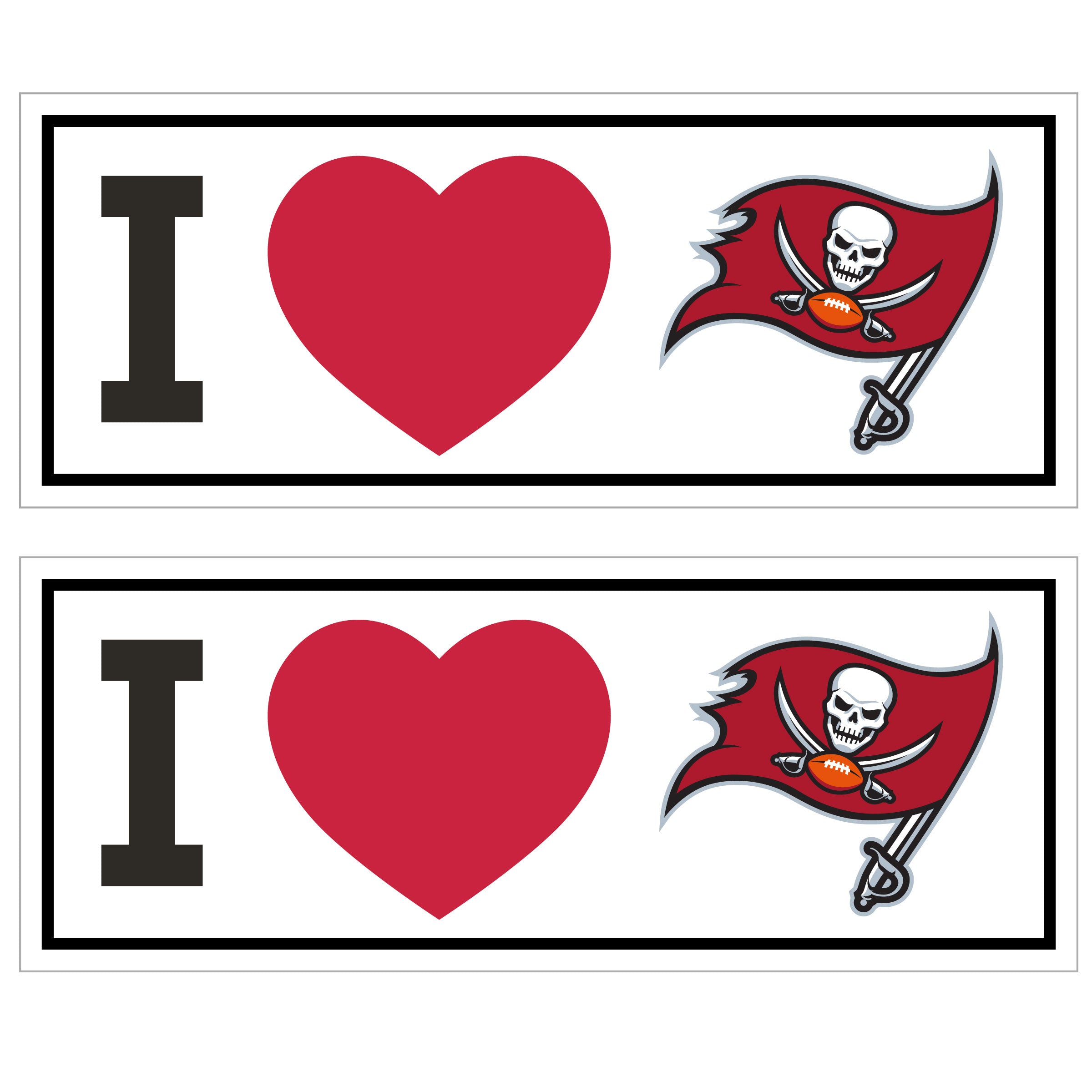 Tampa Bay Buccaneers I Heart Bumper Style Decal, 2 pack