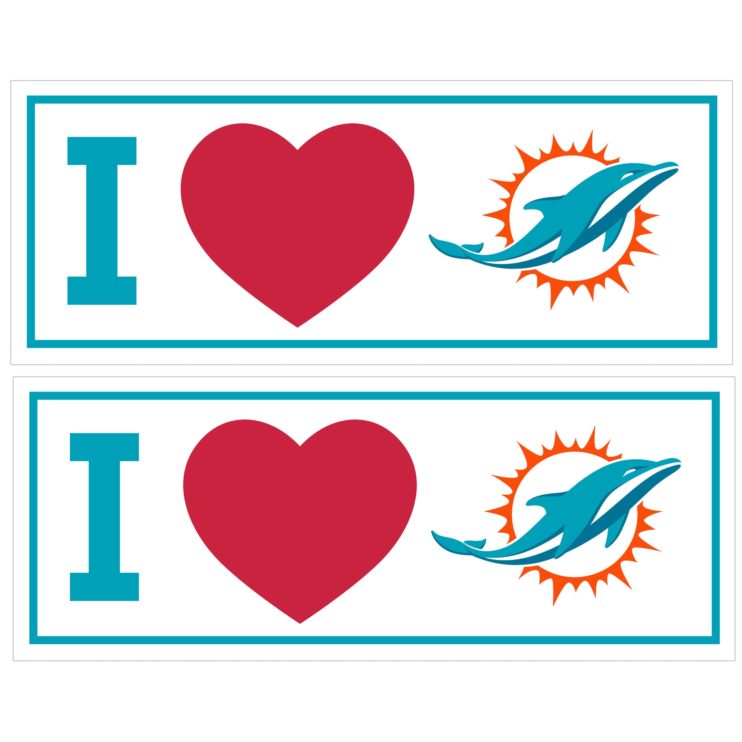Miami Dolphins I Heart Bumper Style Decal, 2 pack
