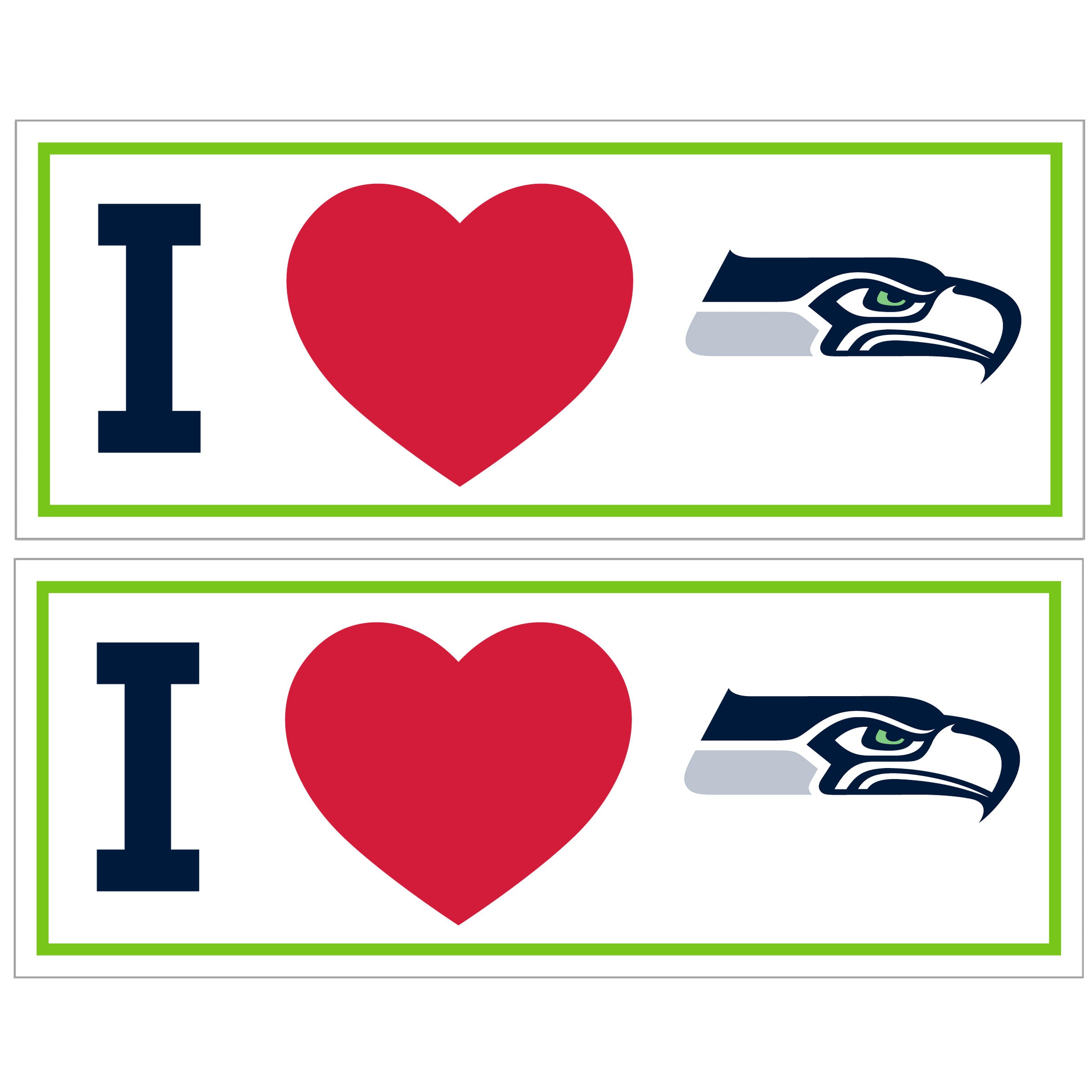 Seattle Seahawks I Heart Bumper Style Decal, 2 pack