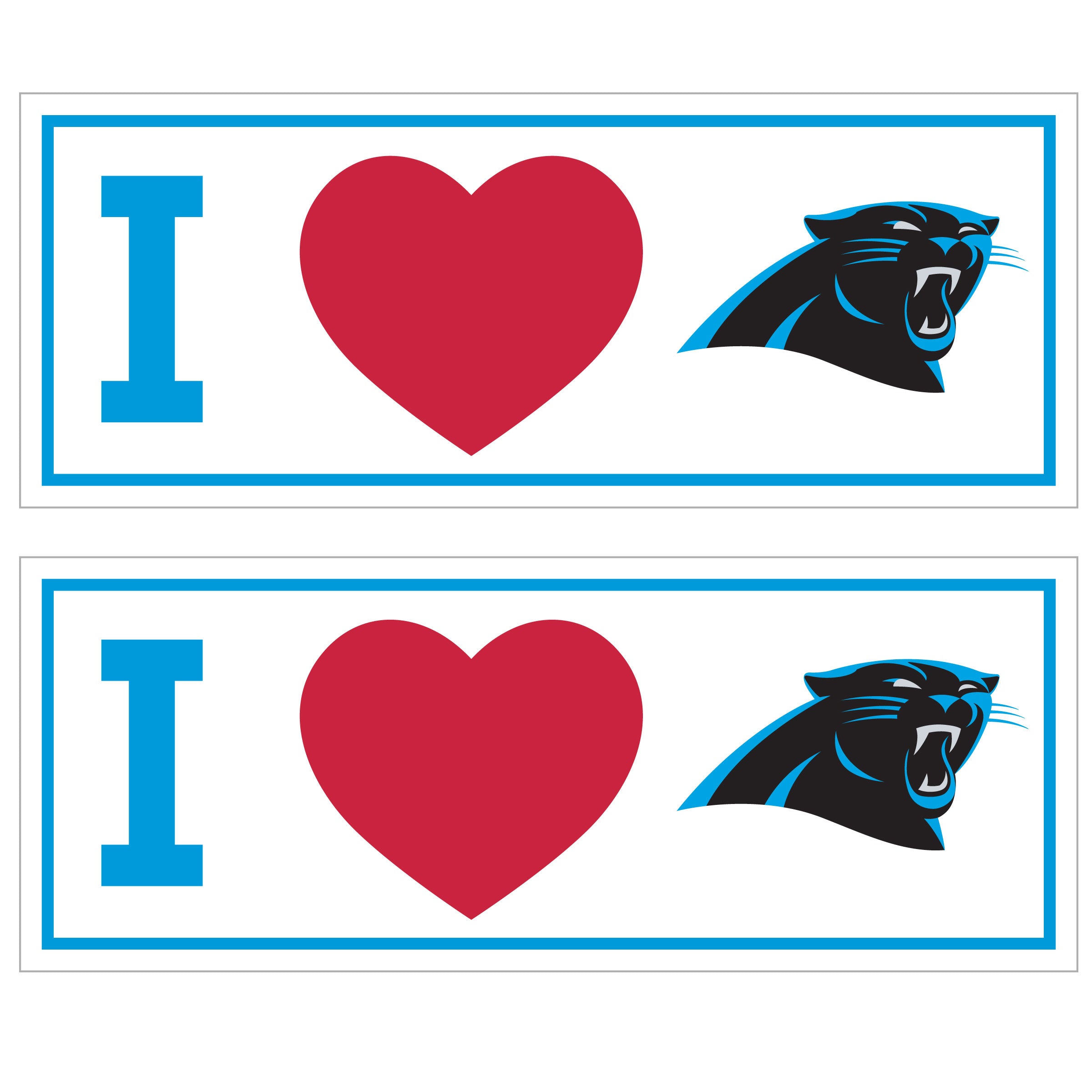 Carolina Panthers I Heart Bumper Style Decal, 2 pack