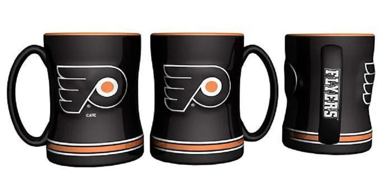 Philadelphia Flyers Coffee Mug 14oz Sculpted Relief Team Color - Sports Collectibles, Sports Memorabilia, Sports Fan Shop, Sports Gifts