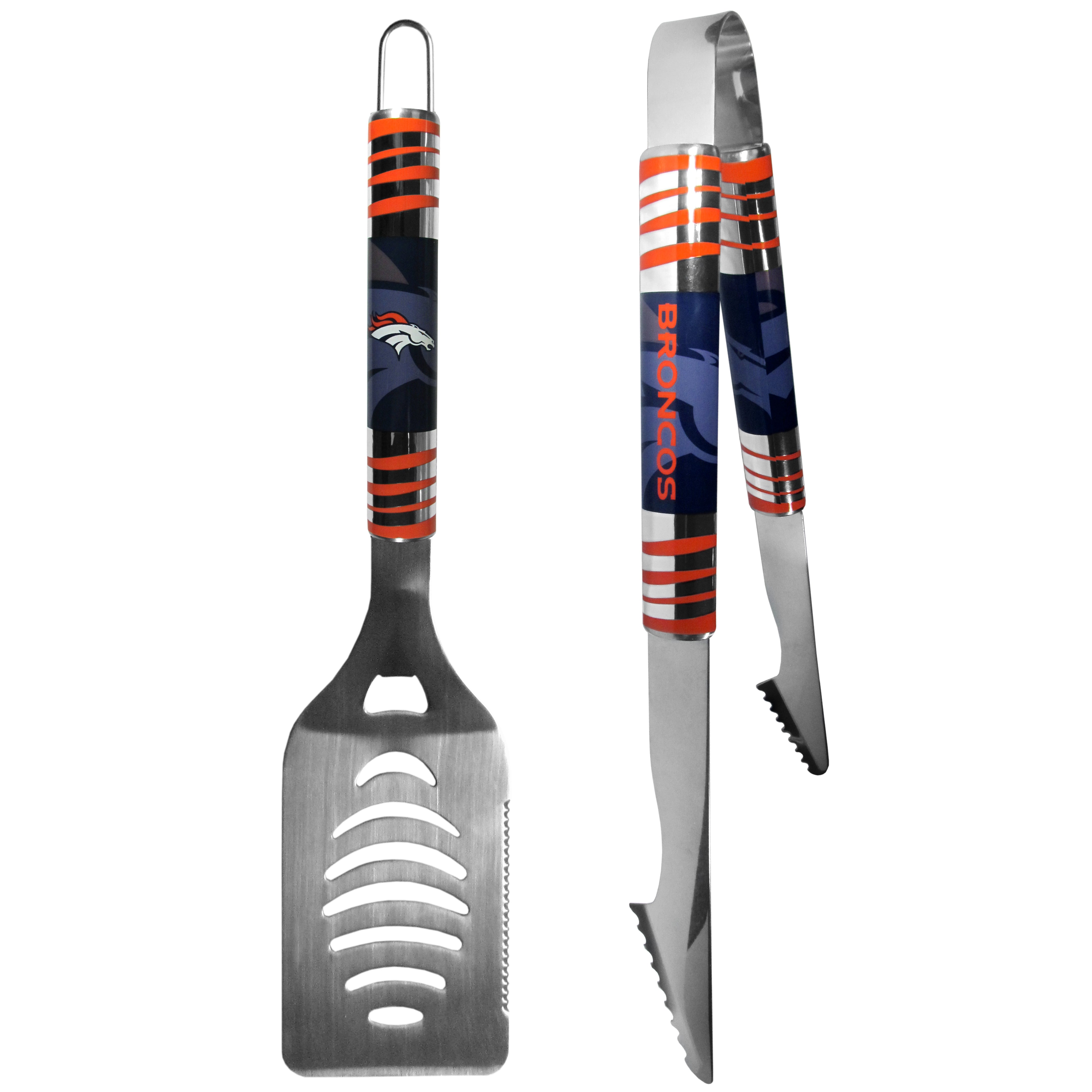 Denver Broncos 2 pc Steel Tailgate BBQ Set