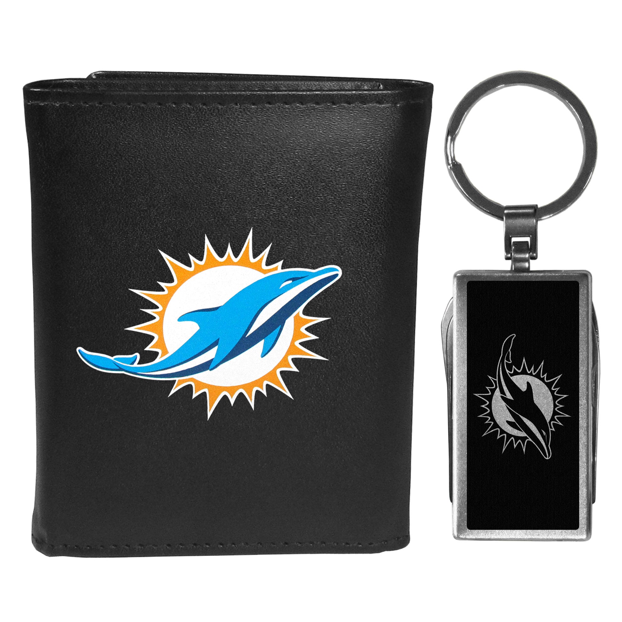 Miami Dolphins Tri-fold Wallet & Multitool Key Chain, Black