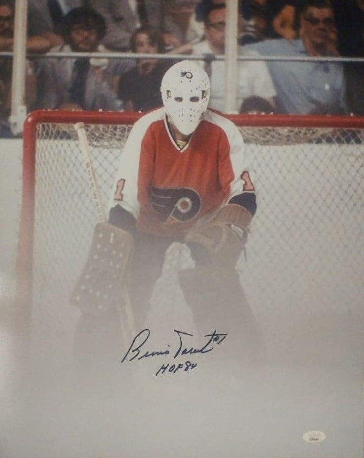 Bernie Parent Fog Game Philadelphia Flyers Autographed 16" x 20" Hockey Photo Inscribed Hall of Fame - Sports Collectibles, Sports Memorabilia, Sports Fan Shop, Sports Gifts