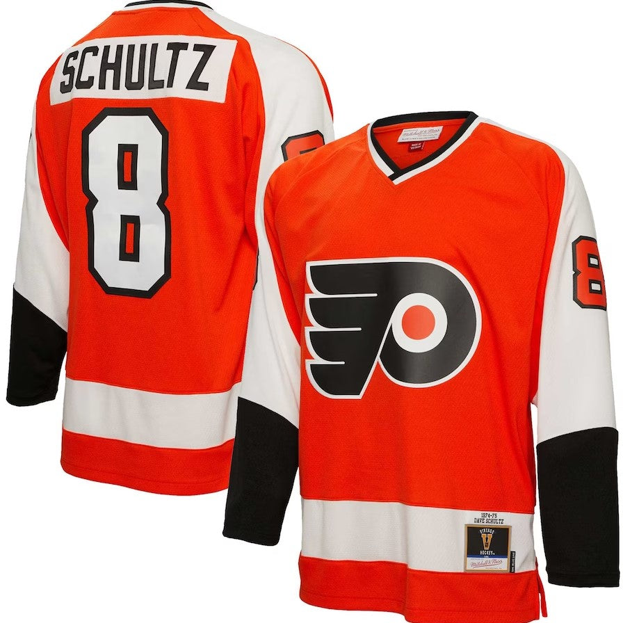 Dave Schultz Philadelphia Flyers Mitchell & Ness Orange 1974/75 Blue Line Player Jersey - Sports Collectibles, Sports Memorabilia, Sports Fan Shop, Sports Gifts