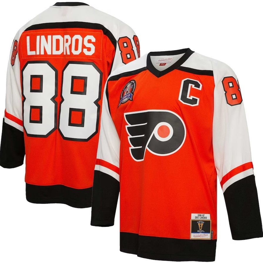 Eric Lindros Philadelphia Flyers Mitchell & Ness 1996/97 Captain Patch Blue Line Player Jersey - Sports Collectibles, Sports Memorabilia, Sports Fan Shop, Sports Gifts