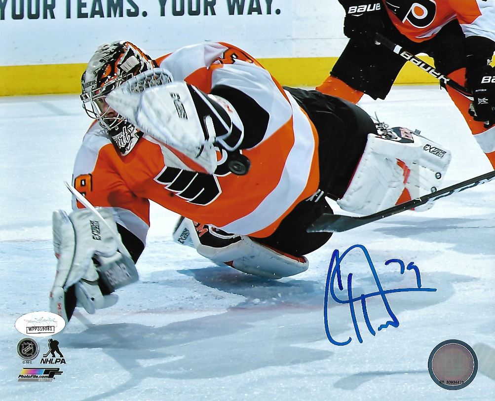 Carter Hart Philadelphia Flyers Diving Save vs. Canucks Autographed NHL Hockey Photo - Sports Collectibles, Sports Memorabilia, Sports Fan Shop, Sports Gifts