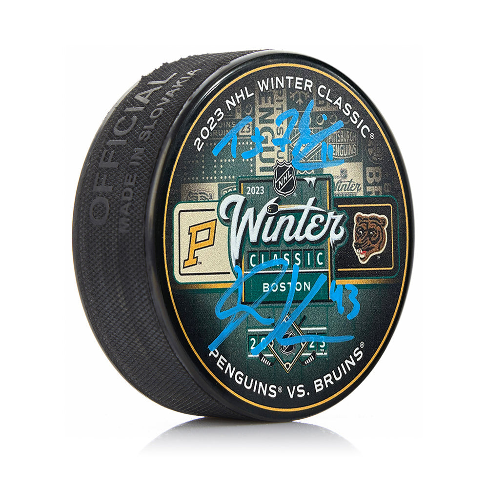 Trent Frederic & Danton Heinen Autographed Boston Bruins 2023 Winter Classic Hockey Logo Puck - Sports Collectibles, Sports Memorabilia, Sports Fan Shop, Sports Gifts
