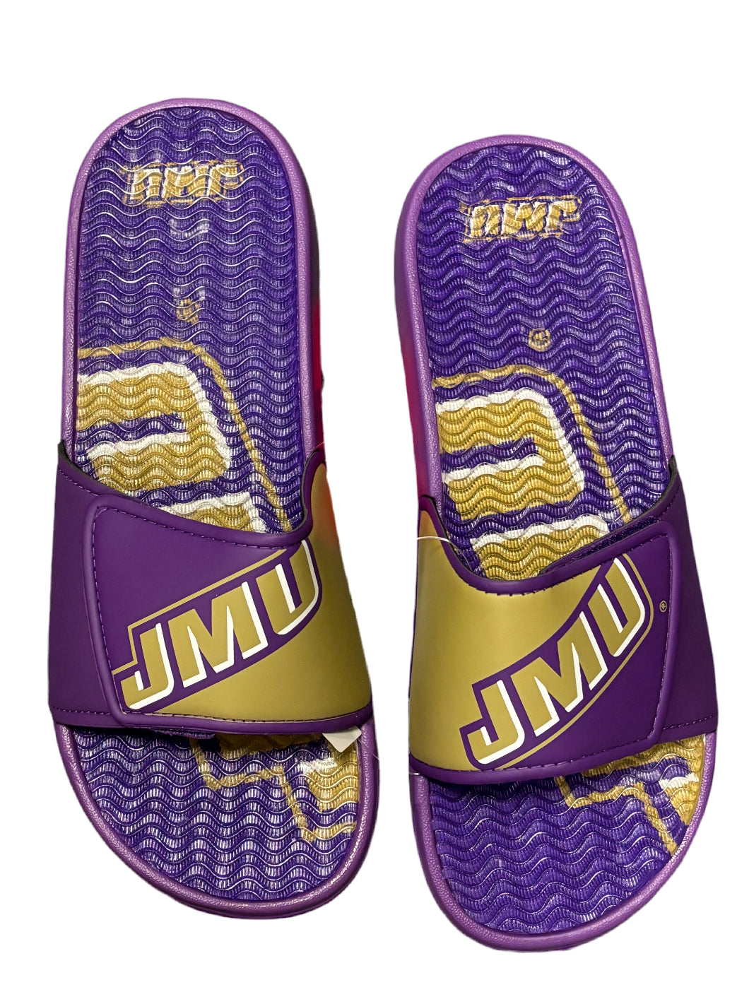 JMU James Madison Dukes Gel Logo Slide Sandals - Multiple Sizes - Sports Gifts, Sports Memorabilia, Sports Collectibles, Fan Shop