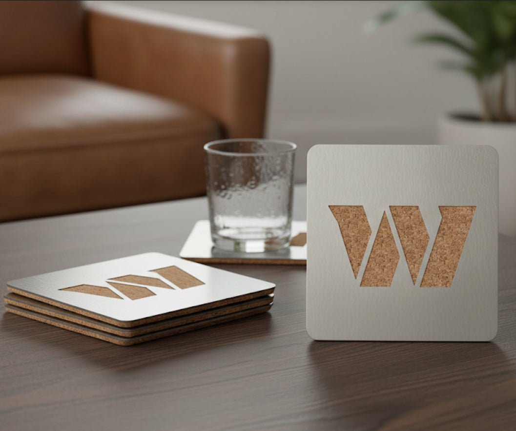 Washington Commanders Boaster Set of 4 Stainless Steel Cork Backed Coasters - Sports Gifts, Sports Memorabilia, Sports Collectibles, Fan Shop