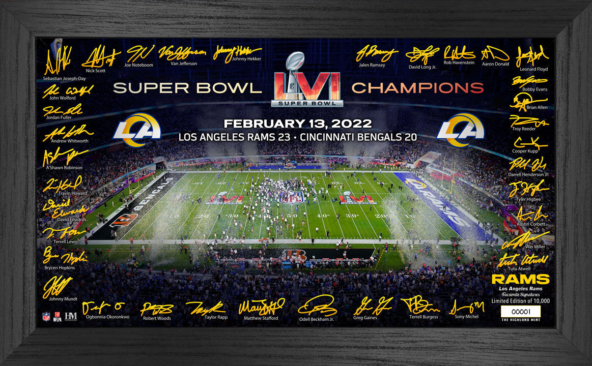Los Angeles Rams Super Bowl 56 Champions Signature Gridiron Frame - Sports Collectibles, Sports Memorabilia, Sports Fan Shop, Sports Gifts