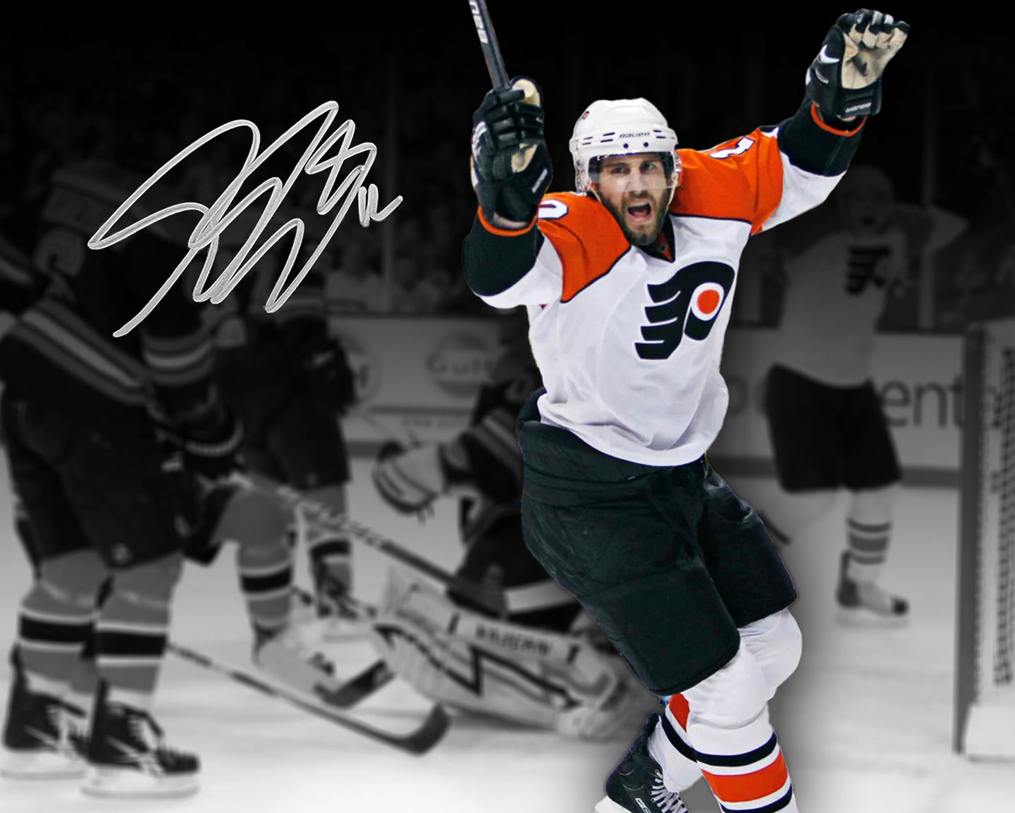 Simon Gagne Philadelphia Flyers Game 7 Game-Winning Goal v. Bruins Autographed 11x14 Blackout Photo - Sports Collectibles, Sports Memorabilia, Sports Fan Shop, Sports Gifts