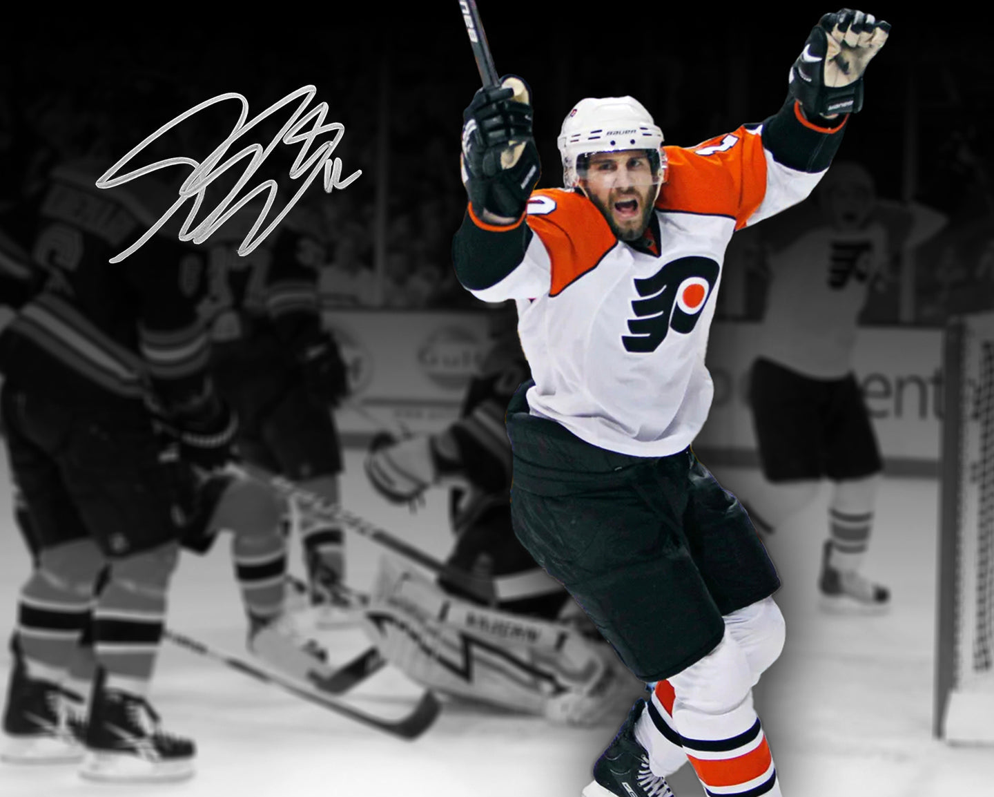 Simon Gagne Philadelphia Flyers Game 7 Game-Winning Goal v. Bruins Autographed 16x20 Blackout Photo - Sports Collectibles, Sports Memorabilia, Sports Fan Shop, Sports Gifts