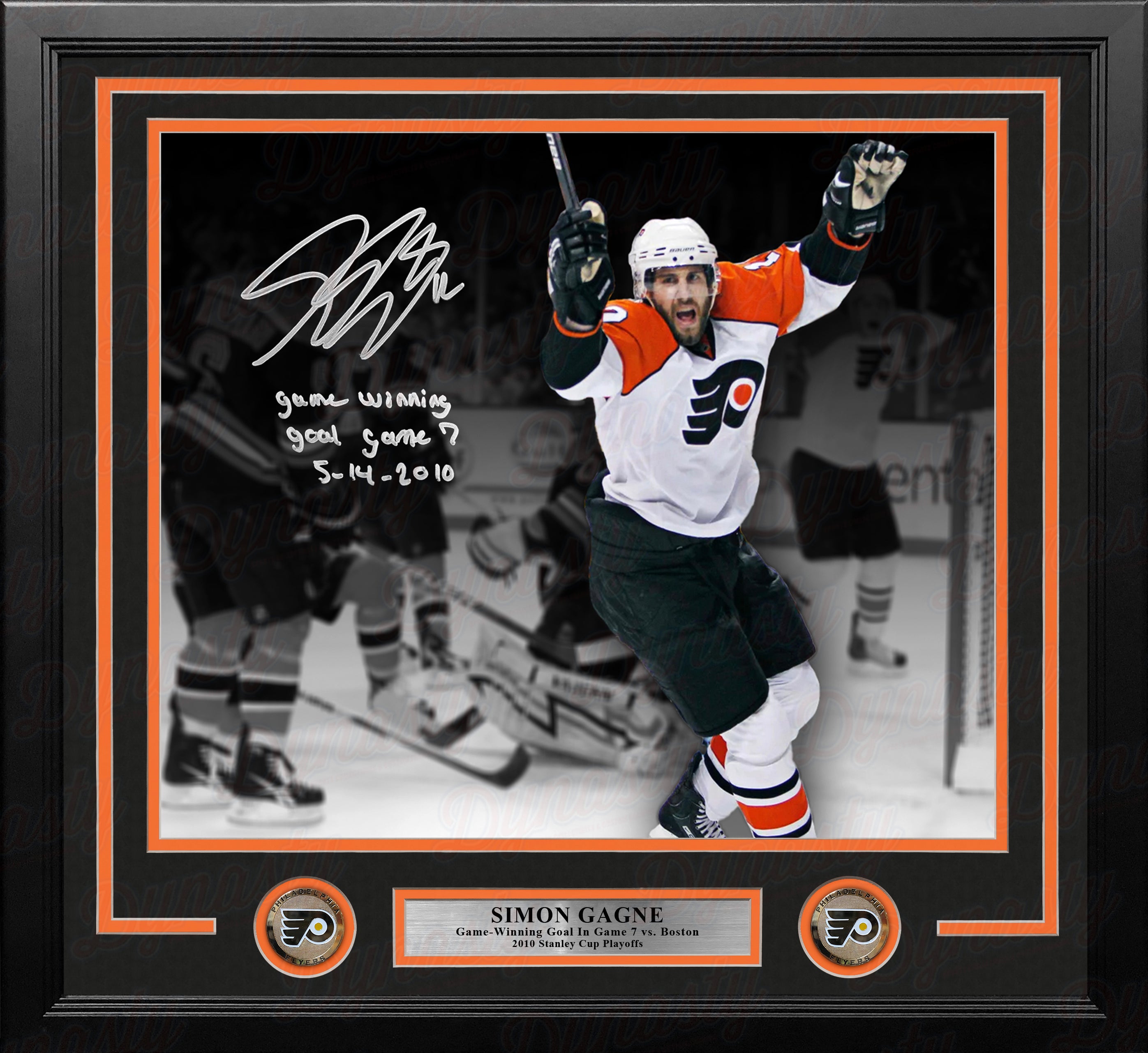 Simon Gagne Philadelphia Flyers Game-Winning Goal Autographed 16x20 Framed Photo w/ Date Inscription - Sports Collectibles, Sports Memorabilia, Sports Fan Shop, Sports Gifts