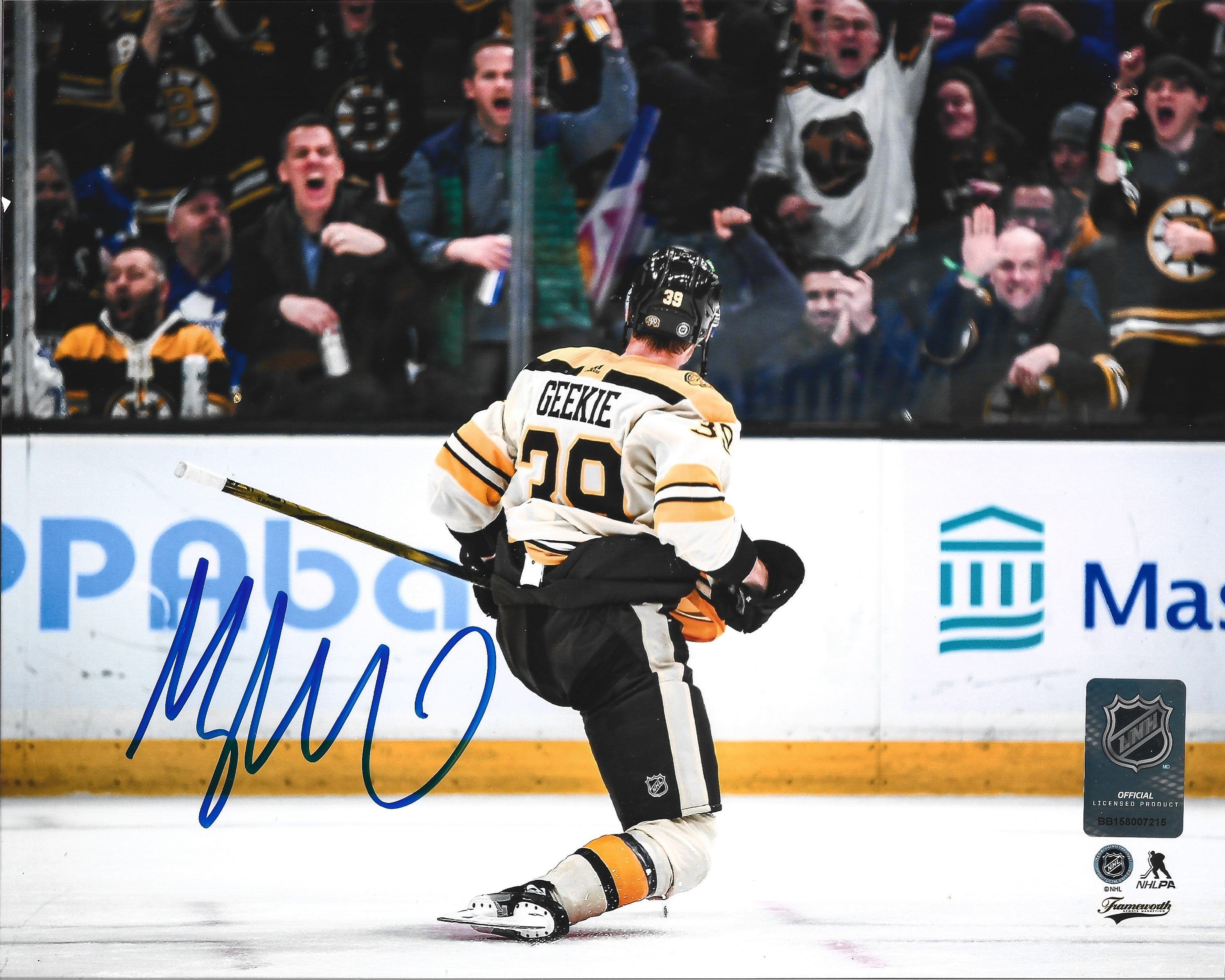 Morgan Geekie Celebration Boston Bruins Autographed 11" x 14" Hockey Photo - Sports Collectibles, Sports Memorabilia, Sports Fan Shop, Sports Gifts