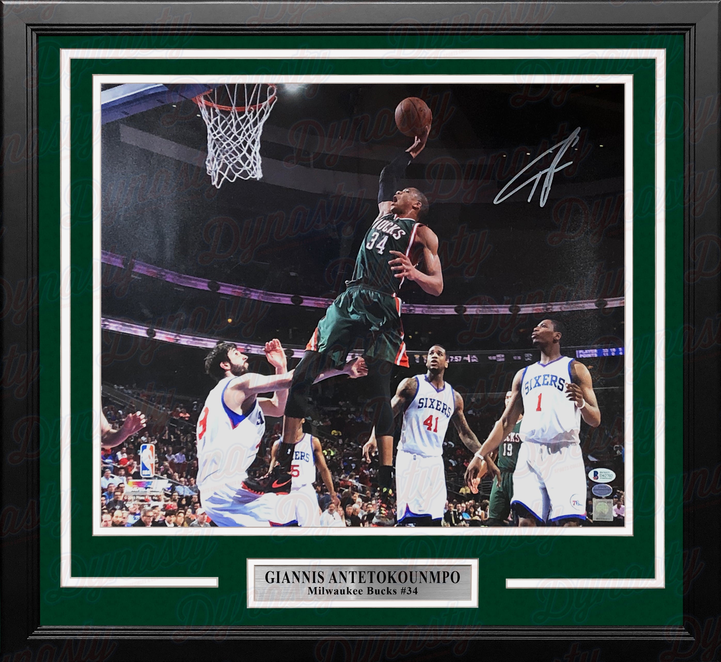 Giannis Antetokounmpo Slam Dunk v. 76ers Milwaukee Bucks Autographed 16x20 Framed Basketball Photo - Sports Collectibles, Sports Memorabilia, Sports Fan Shop, Sports Gifts